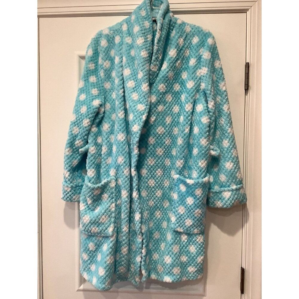 NOIRE JASMINE ROSE Blue Cloud Print Ultra Soft Plush Robe Short Bath Robe Medium